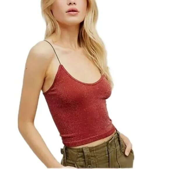 NWOT Free People Intimately Lurex Skinny Strap Seamless Red Brami Cami - Picture 1 of 7